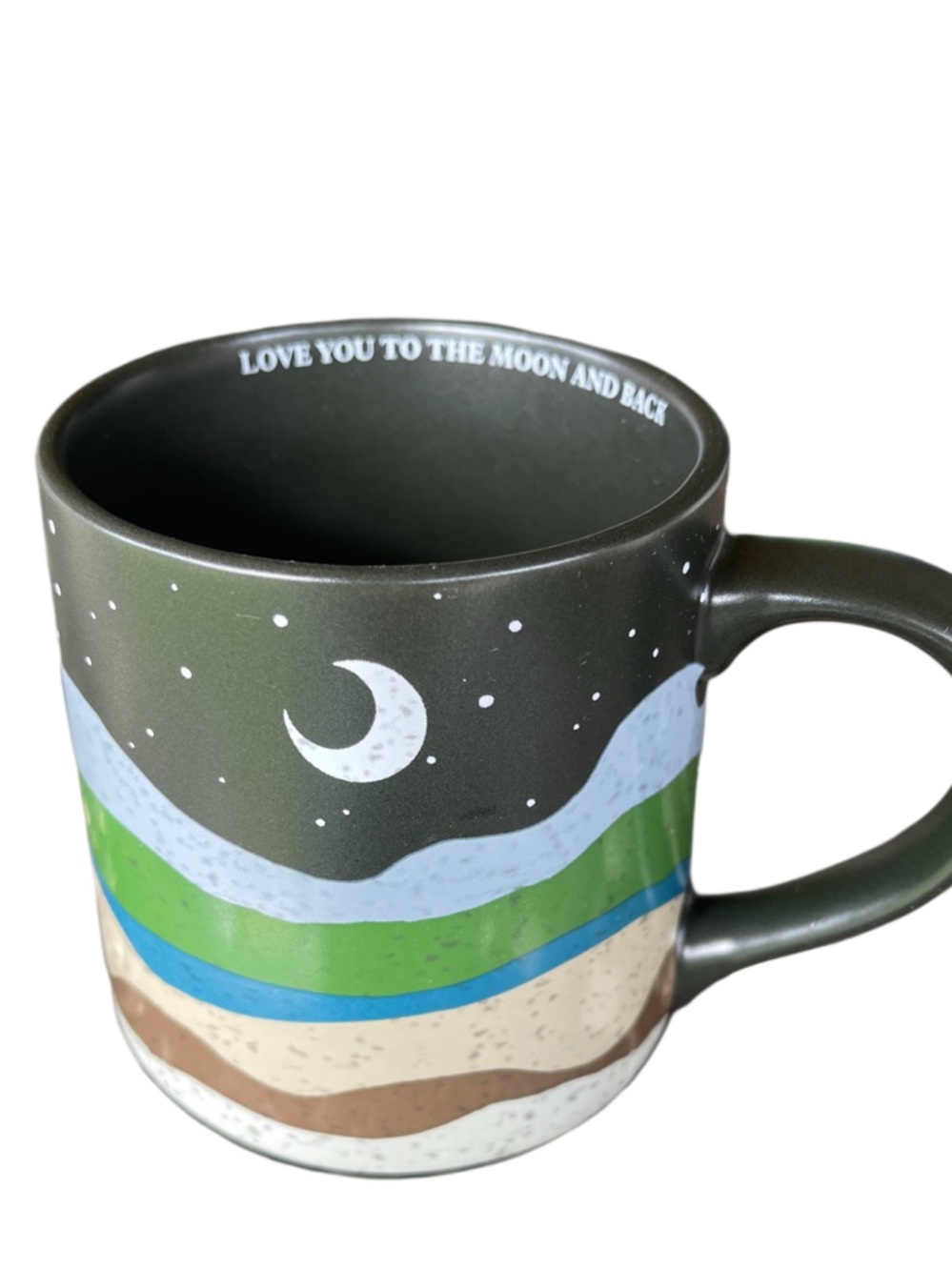 Wild Sage Love You to the Moon and Back Dark Green Ceramic Mug EUC